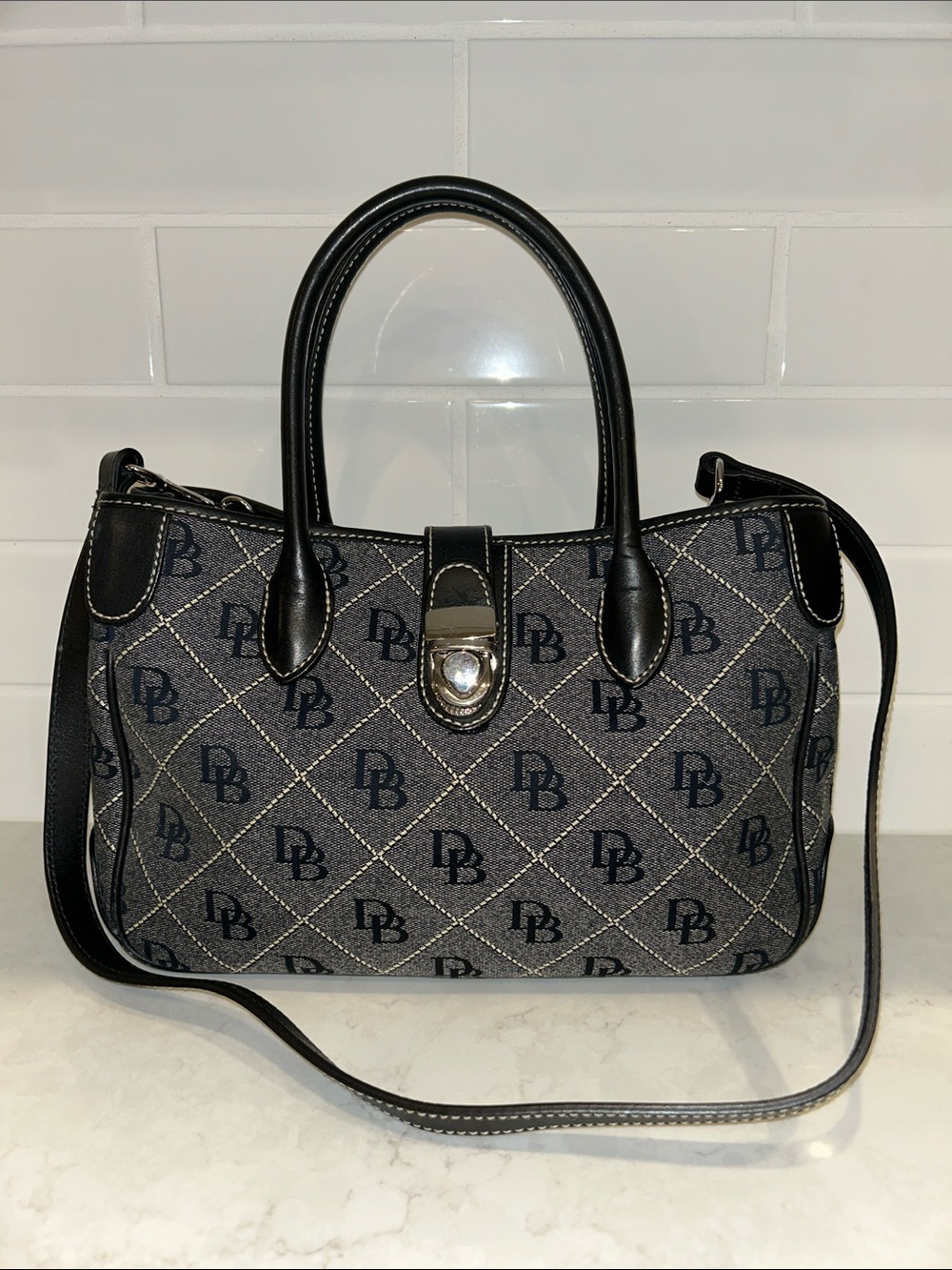 vintage Dooney & Bourke Signature Monogram Canvas Satchel black